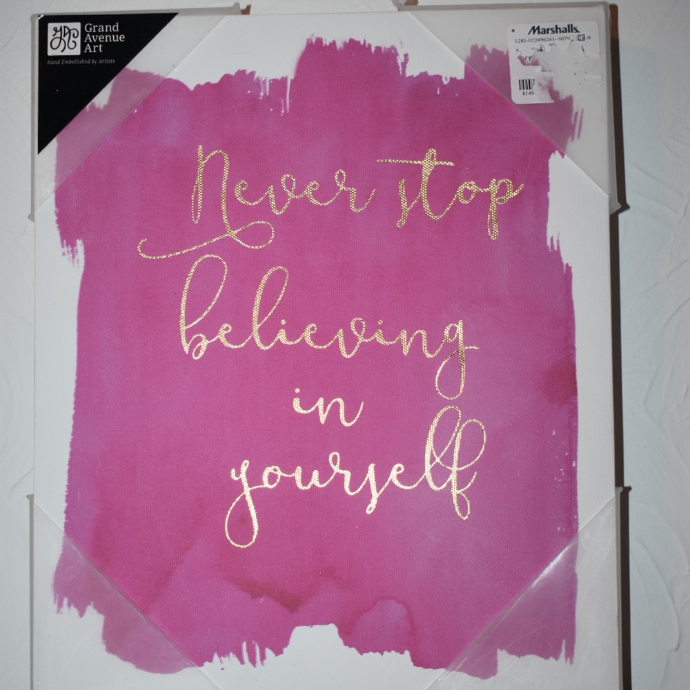 Never stop believing in yourself pink sign